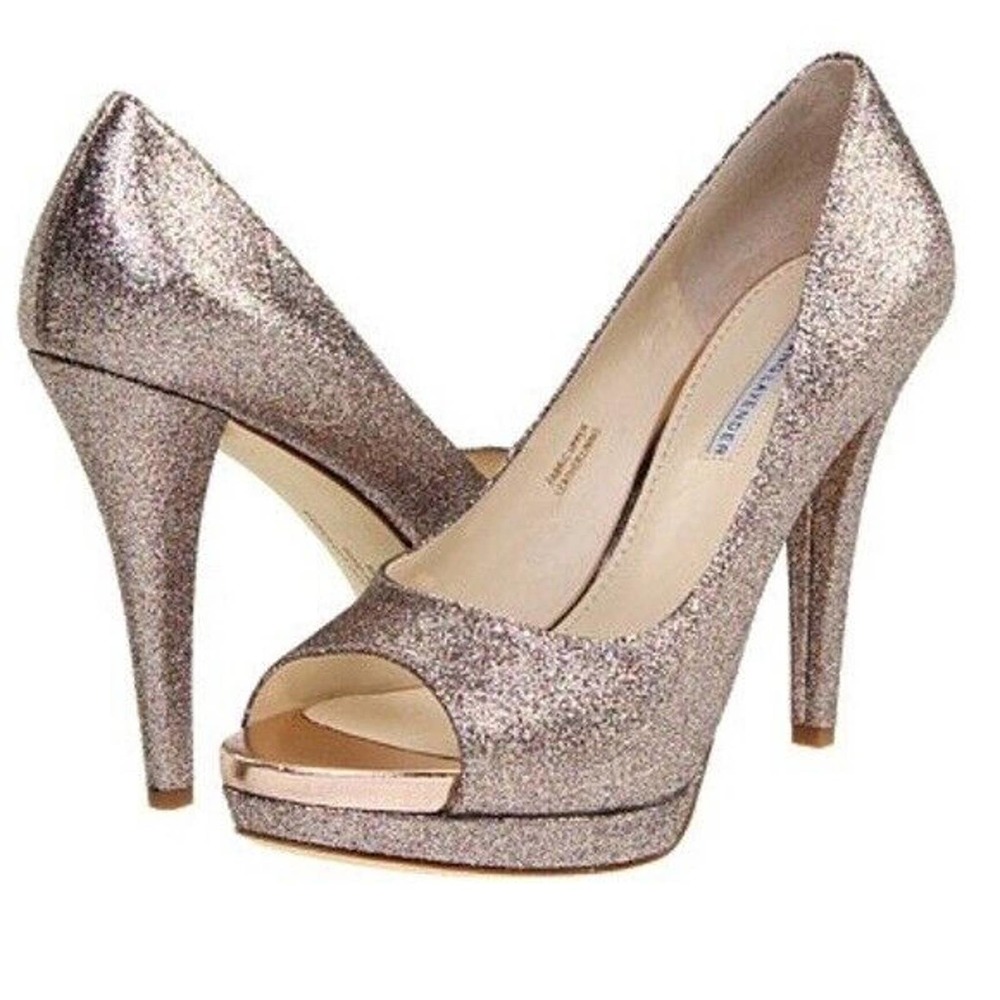Vera Wang Lavender Label Selima Platform Pump Multi Glitter 9 Peep Toe O…